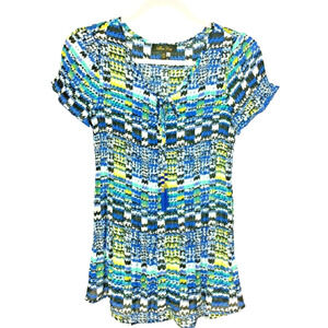 Melissa Paige‎ Top Womens XS Accordion Pleat Blouse Beaded Tassel Tie